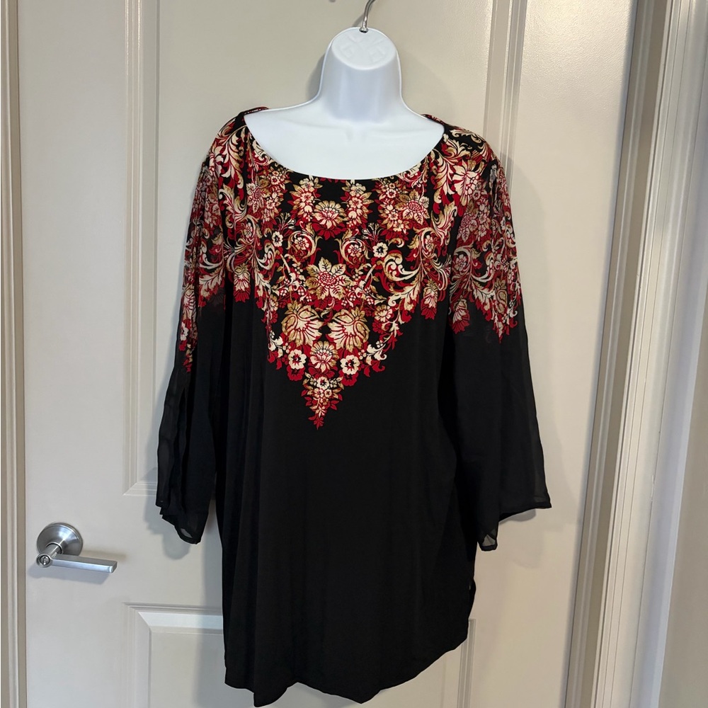 Floral Embroidered Black Blouse